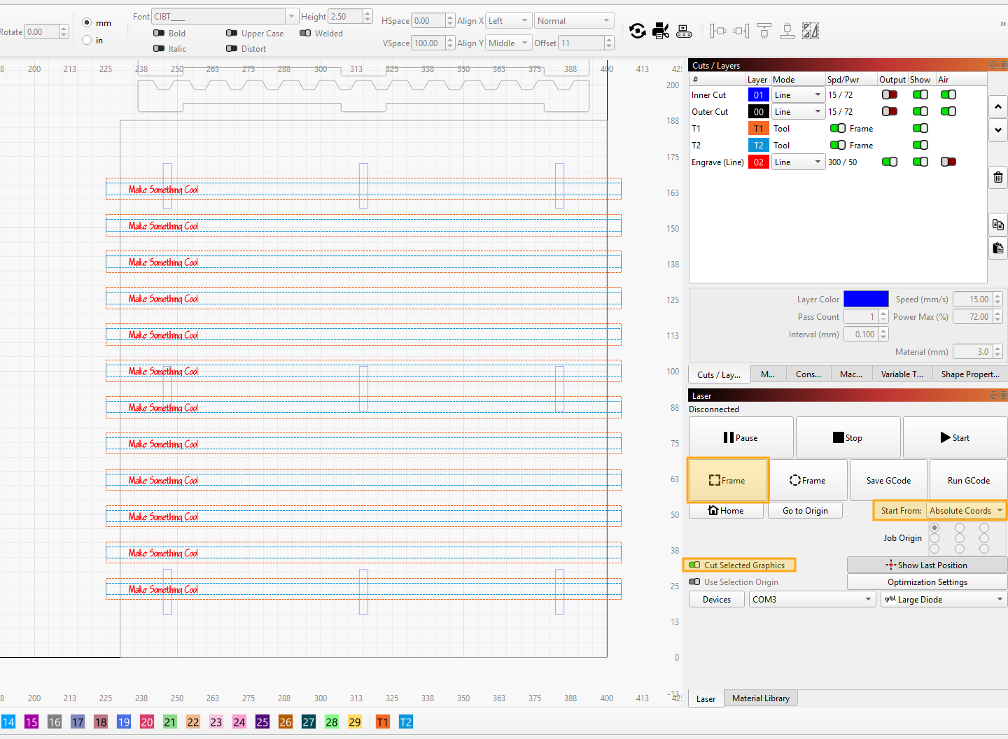 Screenshot showing settings and tools