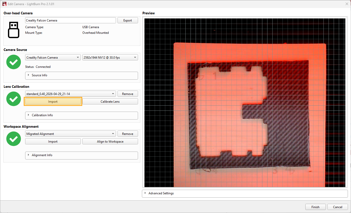 Screenshot showing location of import button