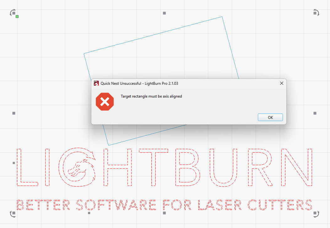 Screenshot of error message