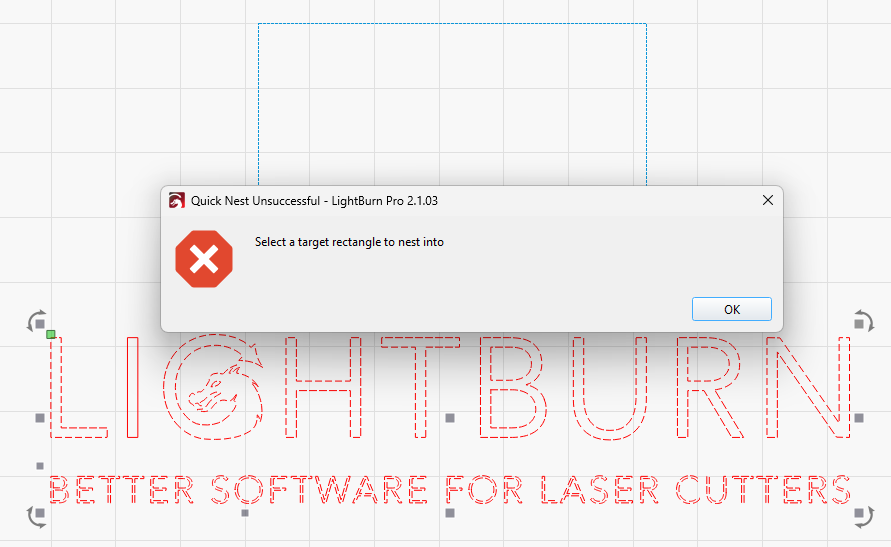 Screenshot of error message