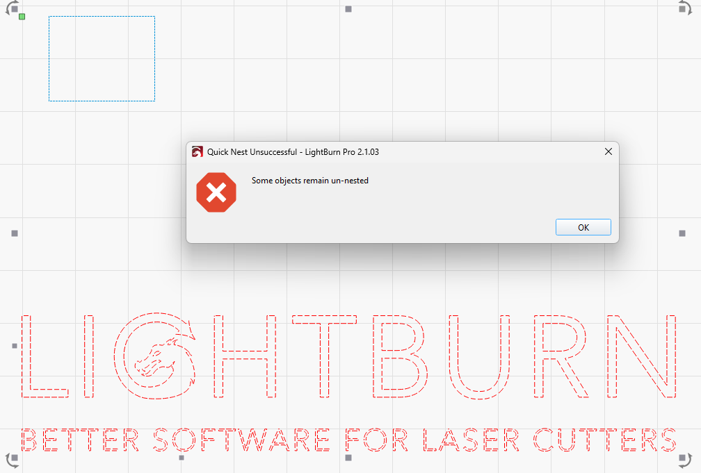 Screenshot of error message