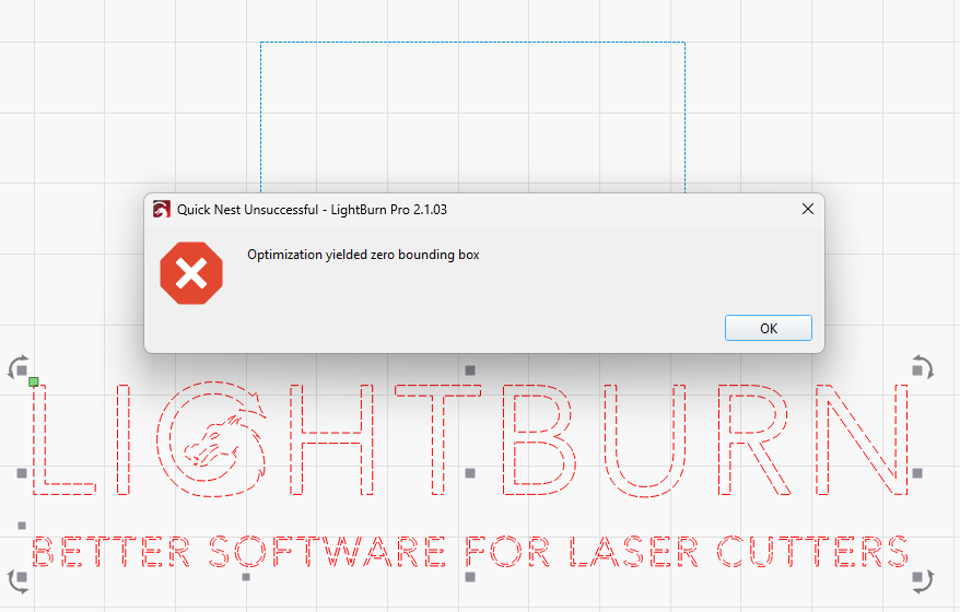 Screenshot of error message